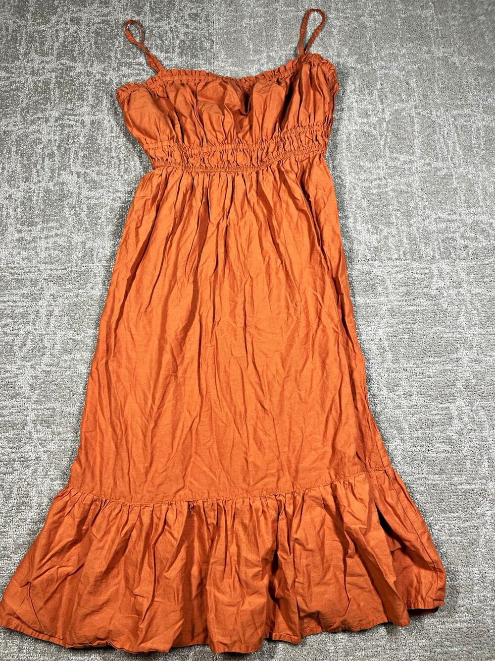 Dizzy Lizzy Orange Cotton Smocked Square Neck Ruffle Midi Sundress Size L